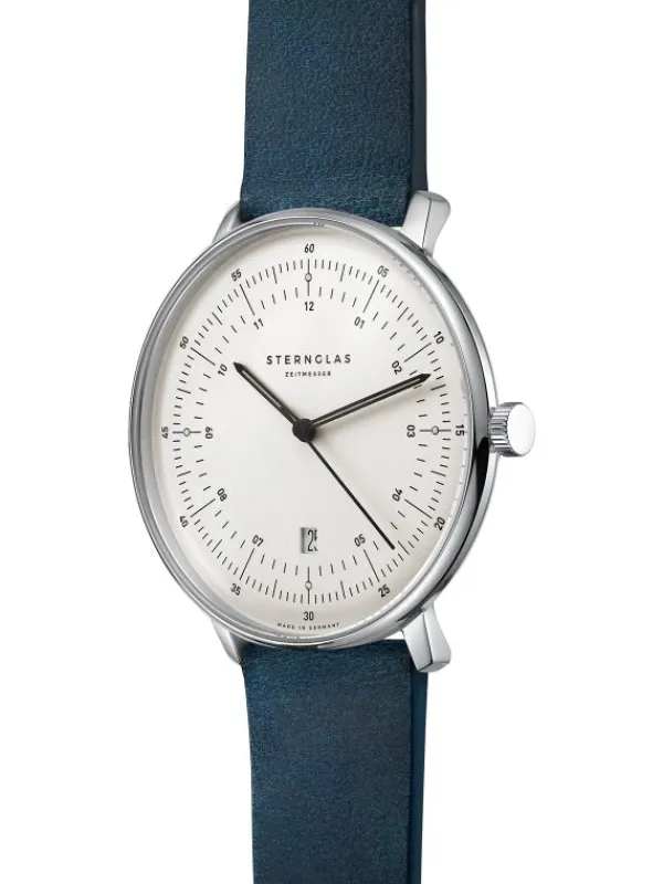 STERNGLAS Herrenuhren-HAMBURG weiß Leder blau S01-HH10-VI13