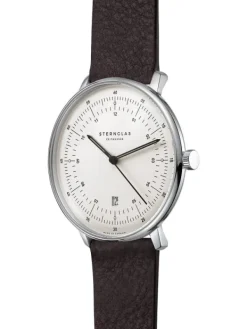 STERNGLAS Herrenuhren-HAMBURG weiß Leder braun S01-HH10-VI11
