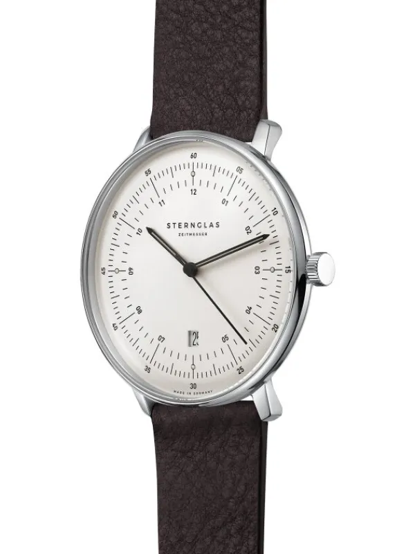 STERNGLAS Herrenuhren-HAMBURG weiß Leder braun S01-HH10-VI11