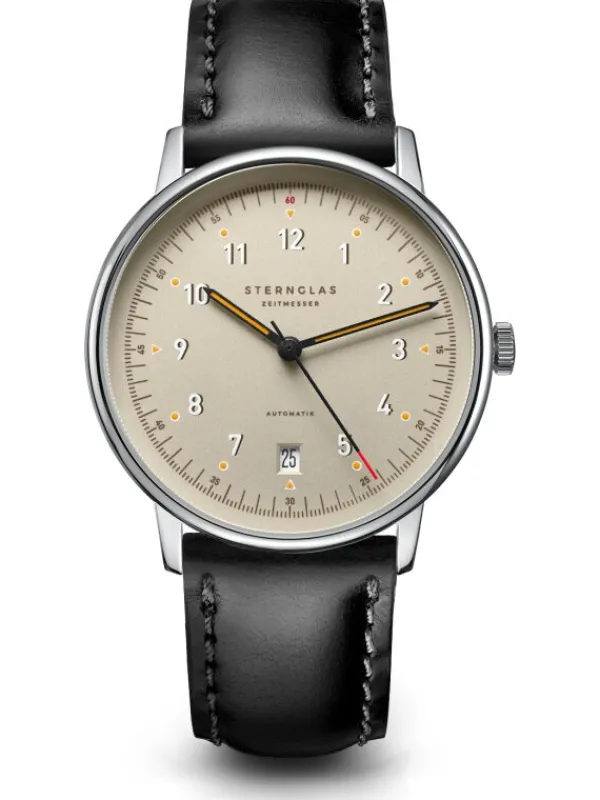 STERNGLAS Herrenuhren | Damenuhren-LUMATIK beige silber Band Bridle schwarz S02-LM26-BR02