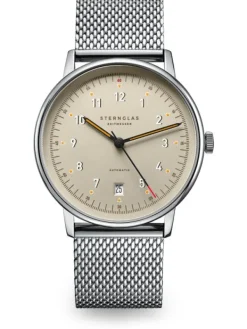 STERNGLAS Herrenuhren | Damenuhren-LUMATIK beige silber Band Milanaise S02-LM26-MI04