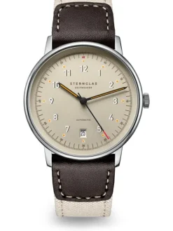 STERNGLAS Herrenuhren | Damenuhren-LUMATIK beige silber Band Nylon S02-LM26-NY06