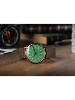 STERNGLAS Damenuhren | Herrenuhren-LUMATIK Edition Bronze grün Band Vintage mokka S02-LMR19-VI17