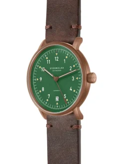 STERNGLAS Damenuhren | Herrenuhren-LUMATIK Edition Bronze grün Band Vintage mokka S02-LMR19-VI17