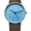 STERNGLAS Herrenuhren | Damenuhren-LUMATIK hellblau silber Band braun S02-LM17-PR04