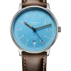 STERNGLAS Herrenuhren-LUMATIK hellblau silber Band Bridle braun S02-LM17-BR03