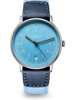 STERNGLAS Herrenuhren | Damenuhren-LUMATIK hellblau silber Band Nylon S02-LM17-NY05