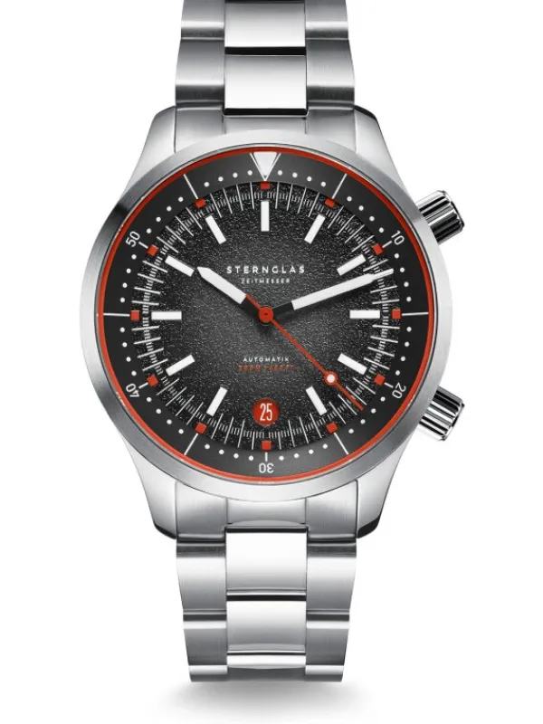 STERNGLAS Herrenuhren-MERION Taucheruhr schwarz-rot Set zwei Bänder S02-ME03-SET