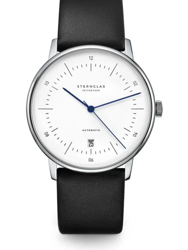 STERNGLAS Herrenuhren | Damenuhren-NAOS Automatik weiß Leder schwarz S02-NA01-PR07