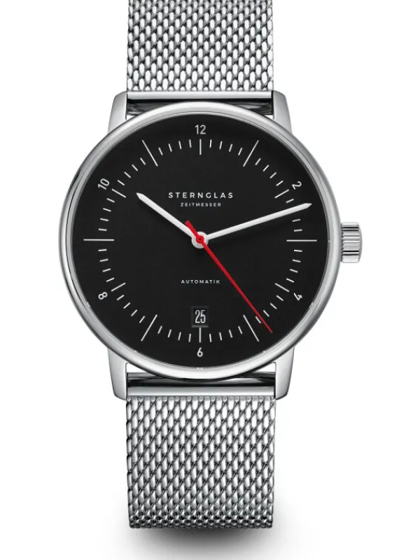 STERNGLAS Herrenuhren | Damenuhren-NAOS Automatik schwarz-rot Band Milanaise S02-NA43-MI04