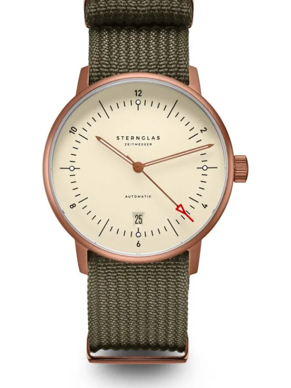 STERNGLAS Herrenuhren | Damenuhren-NAOS Automatik Bronze Alabaster 38mm Band Field waldgrün S02-NA42-FI05