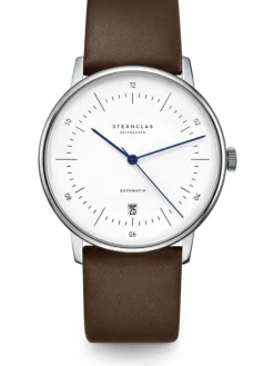STERNGLAS Herrenuhren | Damenuhren-NAOS Automatik weiß Leder braun S02-NA01-PR04