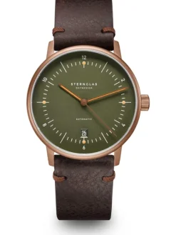 STERNGLAS Herrenuhren | Damenuhren-NAOS Automatik dunkelgrün bronze Band Vintage mokka S02-NA35-VI17