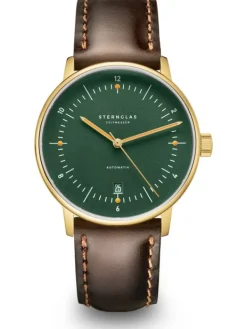 STERNGLAS Herrenuhren | Damenuhren-NAOS Automatik dunkelgrün gold Band Bridle dunkelbraun S02-NA22-BR01