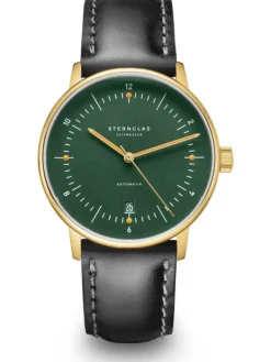 STERNGLAS Herrenuhren | Damenuhren-NAOS Automatik dunkelgrün gold Band Bridle schwarz S02-NA22-BR04