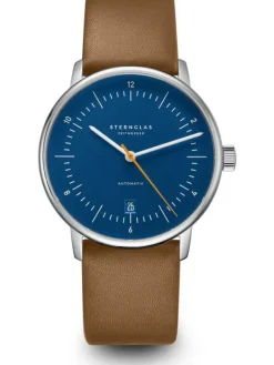 STERNGLAS Herrenuhren | Damenuhren-NAOS Automatik blau-orange Band Premium braun S02-NA45-PR01