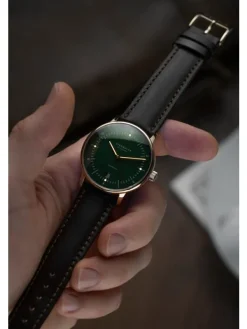 STERNGLAS Herrenuhren | Damenuhren-NAOS Automatik dunkelgrün gold Band Bridle dunkelbraun S02-NA22-BR01