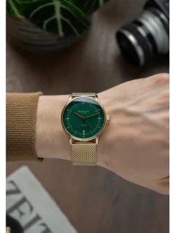 STERNGLAS Herrenuhren | Damenuhren-NAOS Automatik dunkelgrün gold Band Milanaise S02-NA22-MI05