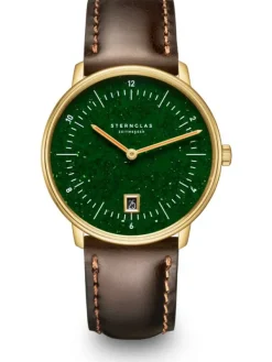 STERNGLAS Herrenuhren | Damenuhren-NAOS Edition Aventurin dunkelgrün gold Band Bridle dunkelbraun S01-NAN41-BR01