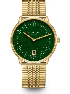 STERNGLAS Herrenuhren | Damenuhren-NAOS Edition Aventurin dunkelgrün goldf. Band SuperSlim S01-NAN41-ME09