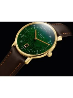 STERNGLAS Herrenuhren | Damenuhren-NAOS Edition Aventurin dunkelgrün gold Band Bridle dunkelbraun S01-NAN41-BR01