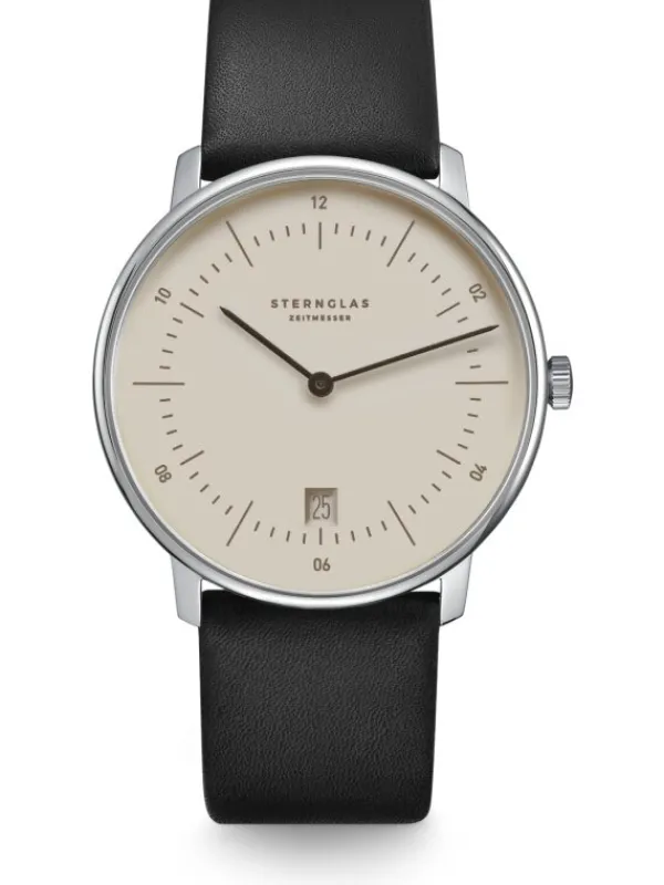 STERNGLAS Herrenuhren | Damenuhren-NAOS hellbraun silber Leder Premium schwarz S01-NA38-PR07
