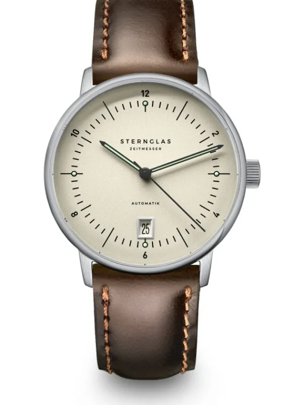 STERNGLAS Herrenuhren | Damenuhren-NAOS PRO Automatik alabaster Band Bridle dunkelbraun S02-NP26-BR03