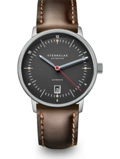 STERNGLAS Herrenuhren | Damenuhren-NAOS PRO Automatik anthrazit Band Bridle dunkelbraun S02-NP11-BR03