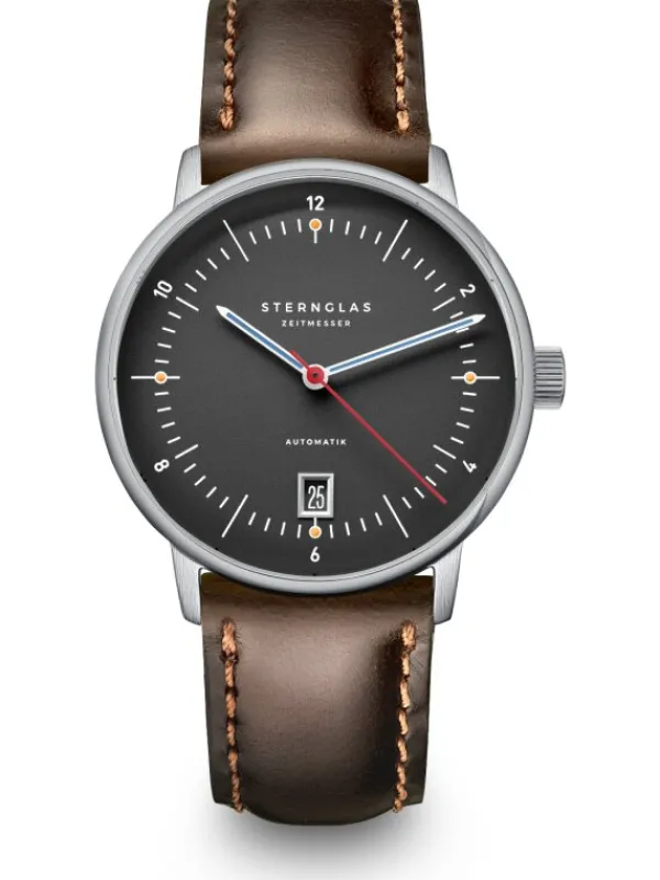 STERNGLAS Herrenuhren | Damenuhren-NAOS PRO Automatik anthrazit Band Bridle dunkelbraun S02-NP11-BR03
