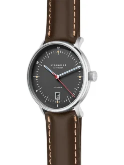 STERNGLAS Herrenuhren | Damenuhren-NAOS PRO Automatik anthrazit Band Bridle dunkelbraun S02-NP11-BR03