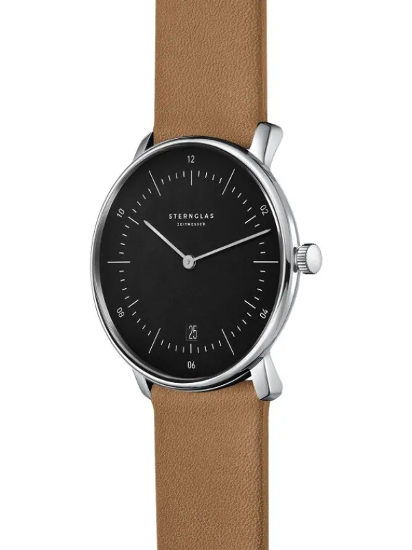 STERNGLAS Herrenuhren | Damenuhren-NAOS schwarz hellbraun Leder S01-NA03-PR01