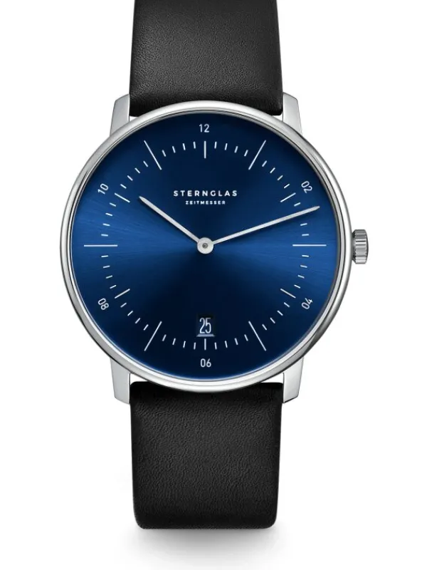 STERNGLAS Herrenuhren-NAOS Sonnenschliff blau silber Band schwarz S01-NA06-PR07