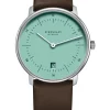 STERNGLAS Herrenuhren | Damenuhren-NAOS türkis silber Premium Leder dunkelbraun S01-NA37-PR04