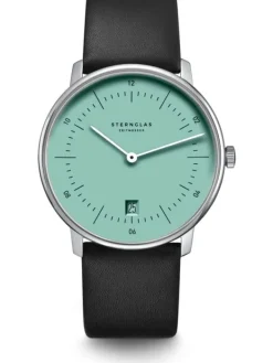 STERNGLAS Herrenuhren | Damenuhren-NAOS türkis silber Premium Leder schwarz S01-NA37-PR07
