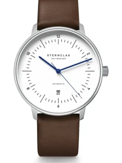 STERNGLAS Herrenuhren-NAOS XL Automatik weiß Band Premium dunkelbraun S02-NX44-PR04