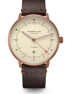 STERNGLAS Herrenuhren-NAOS XL Automatik bronze Alabaster Band Vintage mokka S02-NX42-VI17