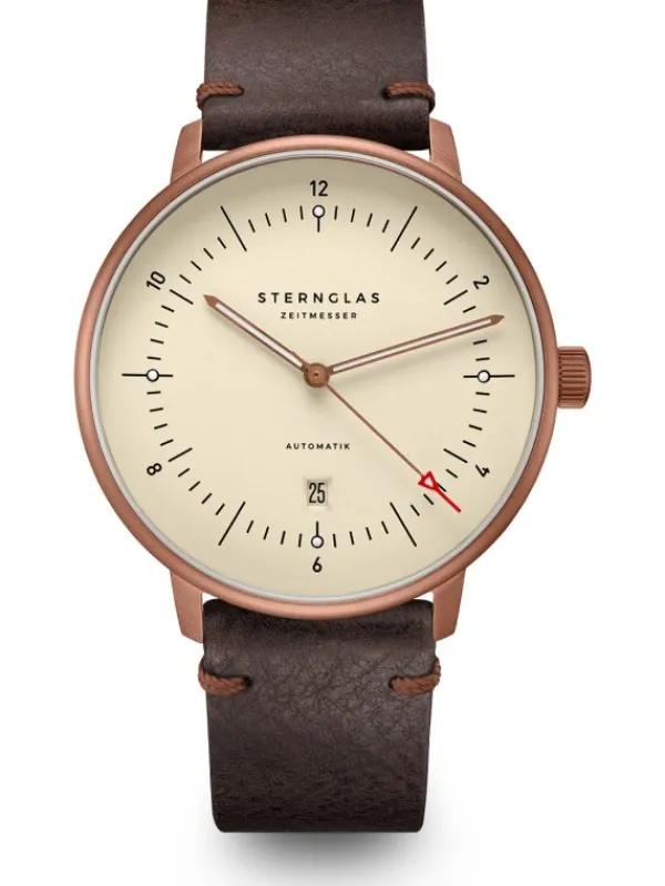 STERNGLAS Herrenuhren-NAOS XL Automatik bronze Alabaster Band Vintage mokka S02-NX42-VI17