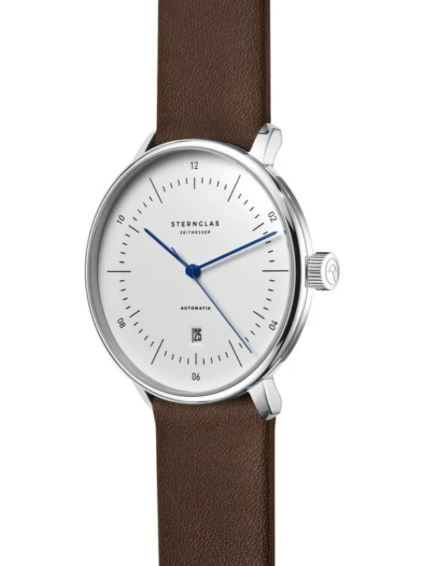STERNGLAS Herrenuhren-NAOS XL Automatik weiß Premium dunkelbraun S02-NX01-PR04