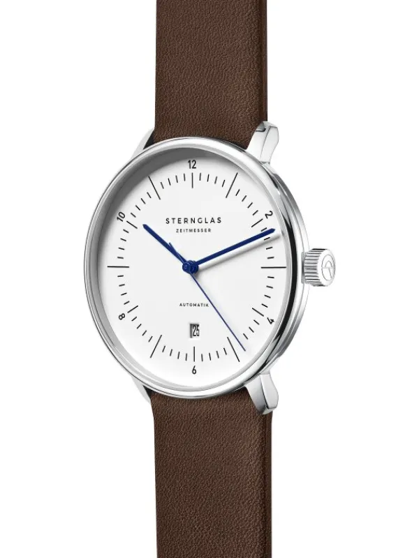 STERNGLAS Herrenuhren-NAOS XL Automatik weiß Band Premium dunkelbraun S02-NX44-PR04