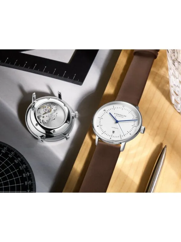 STERNGLAS Herrenuhren-NAOS XL Automatik weiß Band Premium dunkelbraun S02-NX44-PR04