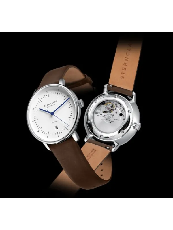 STERNGLAS Herrenuhren-NAOS XL Automatik weiß Band Premium dunkelbraun S02-NX44-PR04