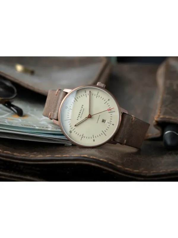 STERNGLAS Herrenuhren-NAOS XL Automatik bronze Alabaster Band Vintage mokka S02-NX42-VI17