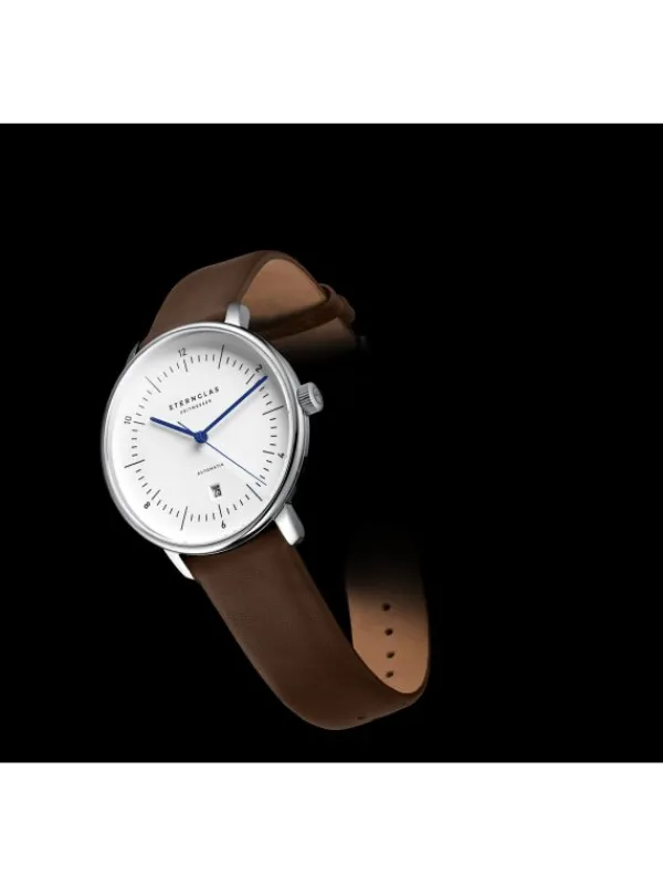 STERNGLAS Herrenuhren-NAOS XL Automatik weiß Band Premium dunkelbraun S02-NX44-PR04