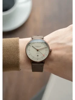 STERNGLAS Herrenuhren-NAOS XL Automatik bronze Alabaster Band Vintage mokka S02-NX42-VI17