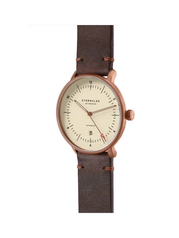 STERNGLAS Herrenuhren-NAOS XL Automatik bronze Alabaster Band Vintage mokka S02-NX42-VI17