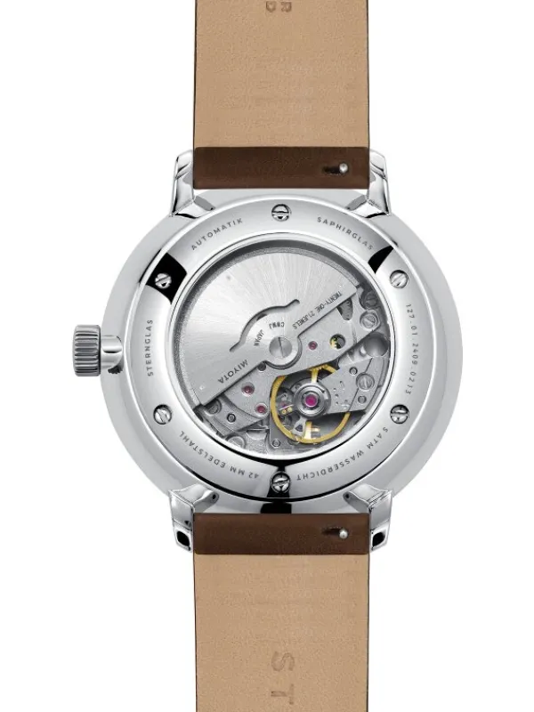 STERNGLAS Herrenuhren-NAOS XL Automatik weiß Band Premium dunkelbraun S02-NX44-PR04