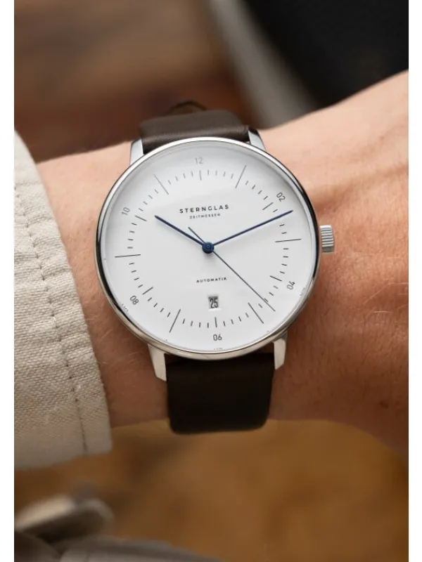 STERNGLAS Herrenuhren-NAOS XL Automatik weiß Premium dunkelbraun S02-NX01-PR04