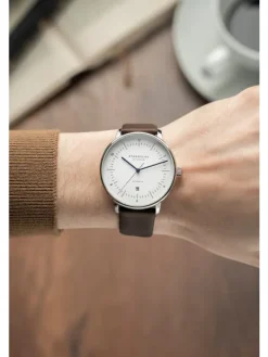 STERNGLAS Herrenuhren-NAOS XL Automatik weiß Band Premium dunkelbraun S02-NX44-PR04
