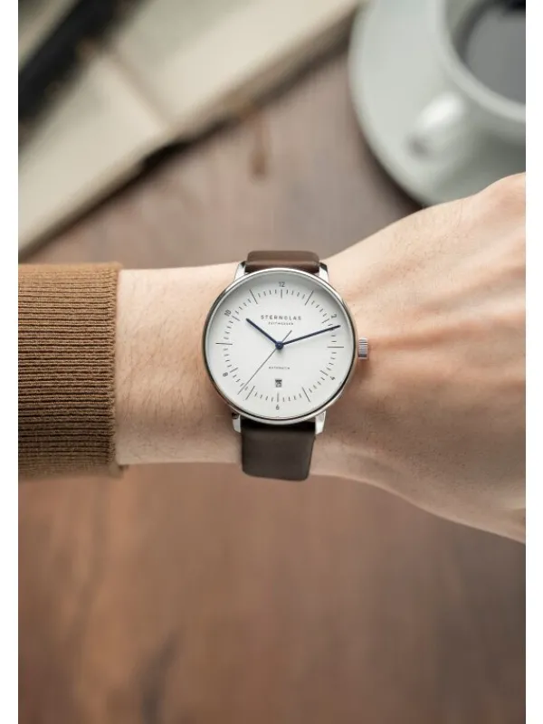 STERNGLAS Herrenuhren-NAOS XL Automatik weiß Band Premium dunkelbraun S02-NX44-PR04