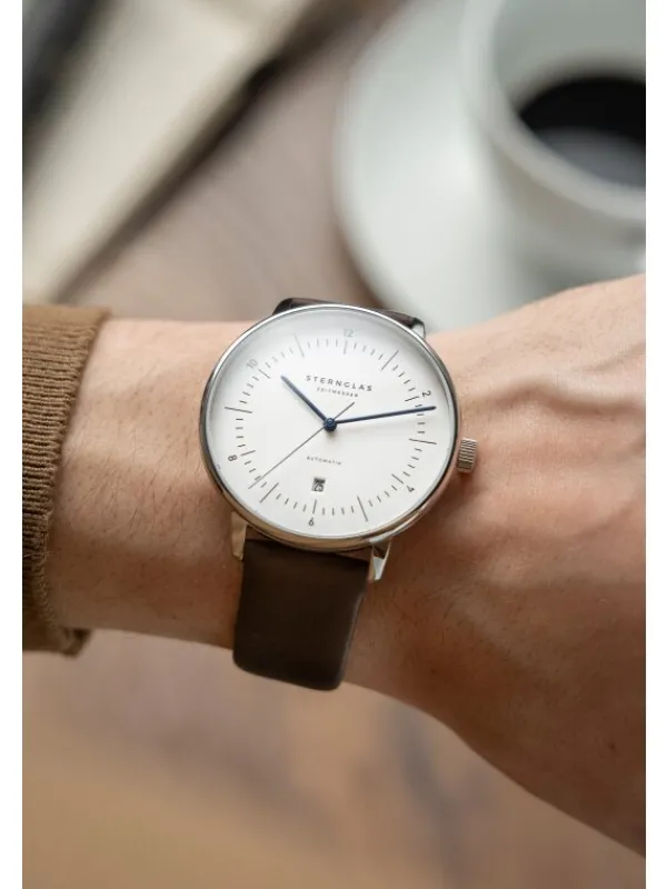 STERNGLAS Herrenuhren-NAOS XL Automatik weiß Band Premium dunkelbraun S02-NX44-PR04